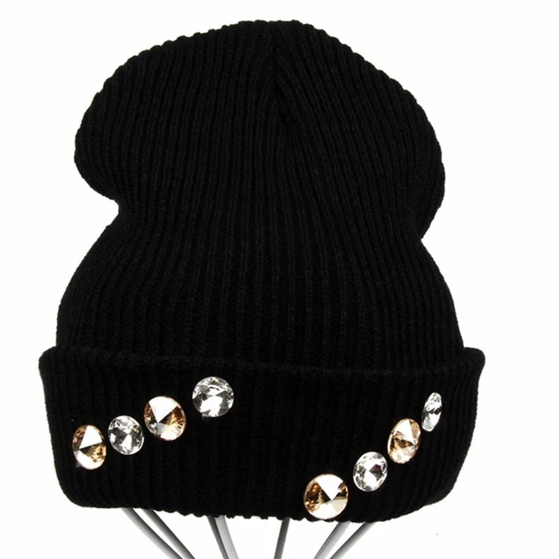 

Female Beanie Bonnet Autumn And Winter Caps Hip-hop Cap Rhinestone Hats For Women Beanies Balaclava Womens Skullies bonnet femme