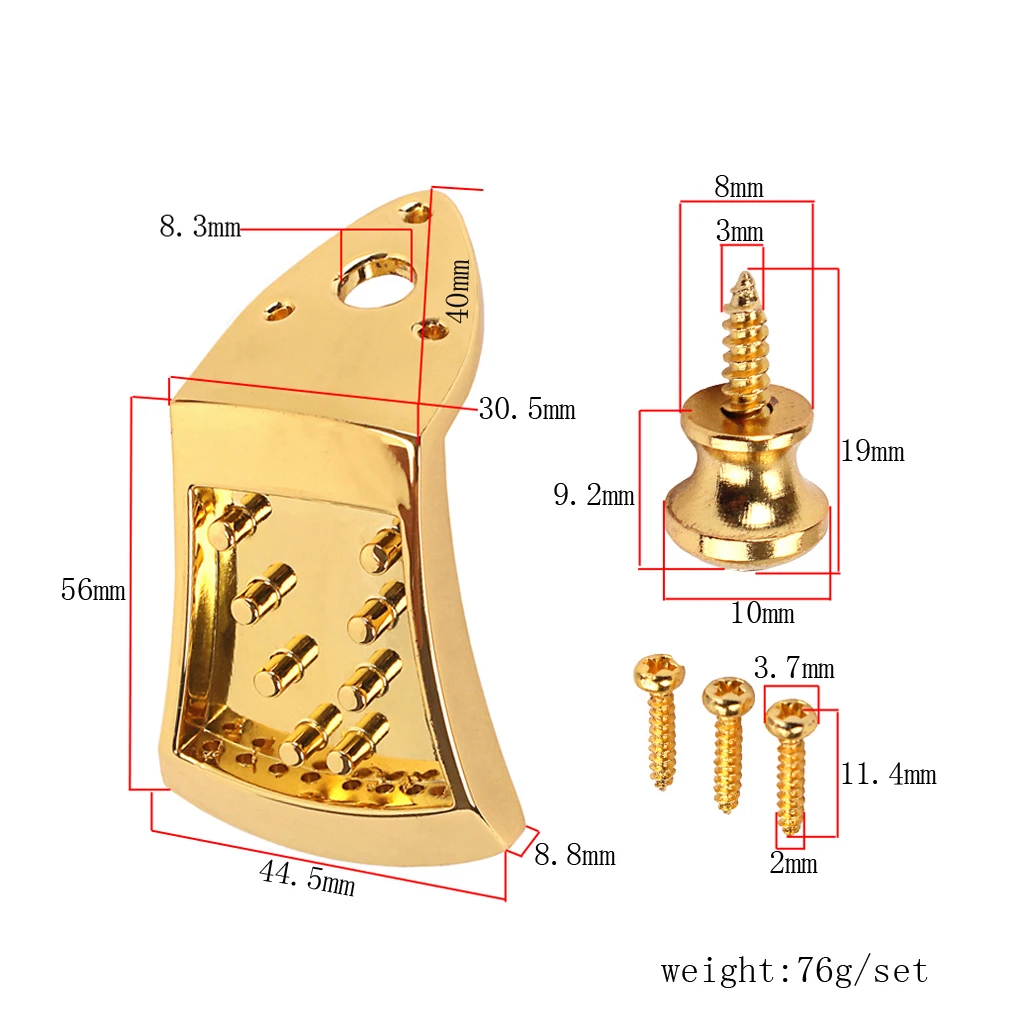 Gold Plated 8 Strings Mandolin Tailpiece With Screws Strap Buttons Parts 56x44.5x8.8mm