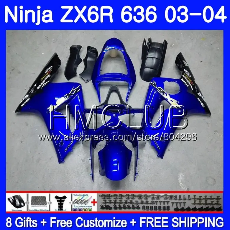 

Body For KAWASAKI NINJA ZX600 ZX636 ZX-6R 03 04 ZX-636 Glossy blue 18HM.10 ZX 636 6 R 600CC ZX6R 03 04 ZX 6R 2003 2004 Fairing