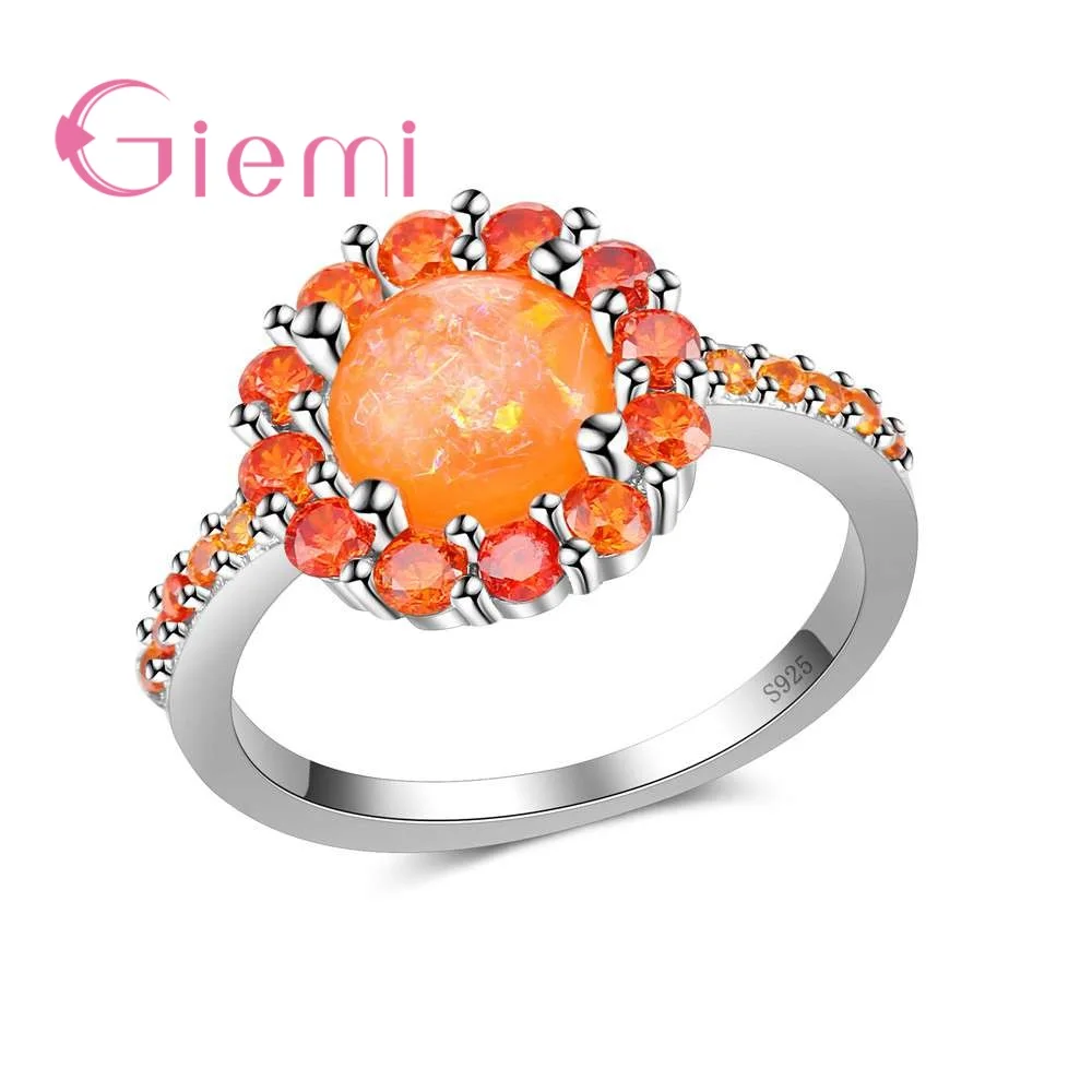 

Dazzling Full Orange Fire Opal Crystal Rings for Women Engagement Anel 925 Sterling Silver Flower CZ Jewelry Wholesale