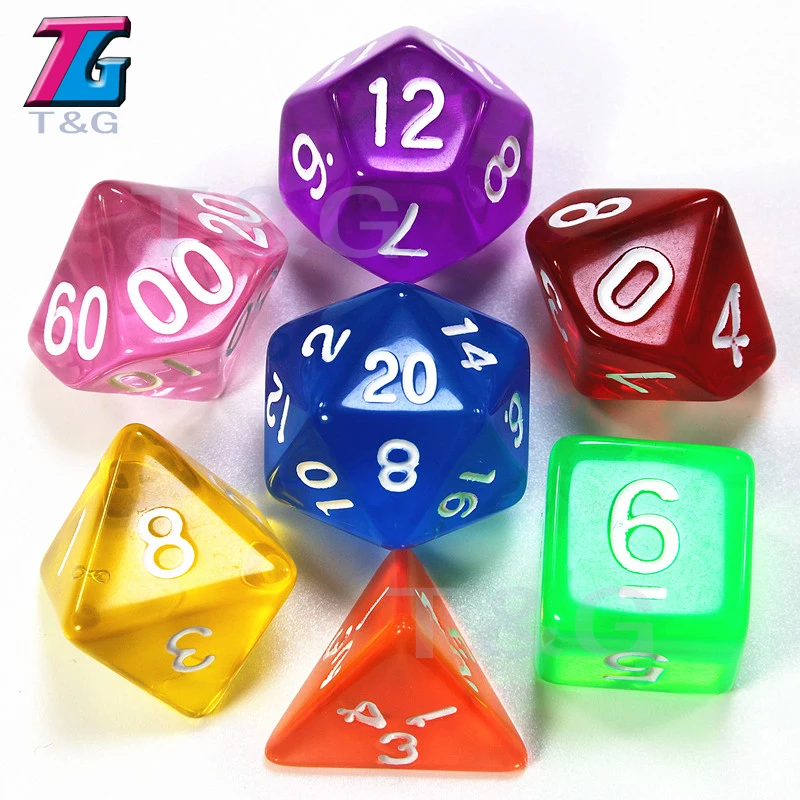 7pcs/lot D4 D6 D8 D10 D12 D20 Plastic Poly Clear Dicein Dice from