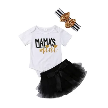 

Mama's Mini Infant Baby Girls Summer Clothes Short Sleeve Romper Jumpsuit Tutu Skirt Shorts Headband 3 PCS set