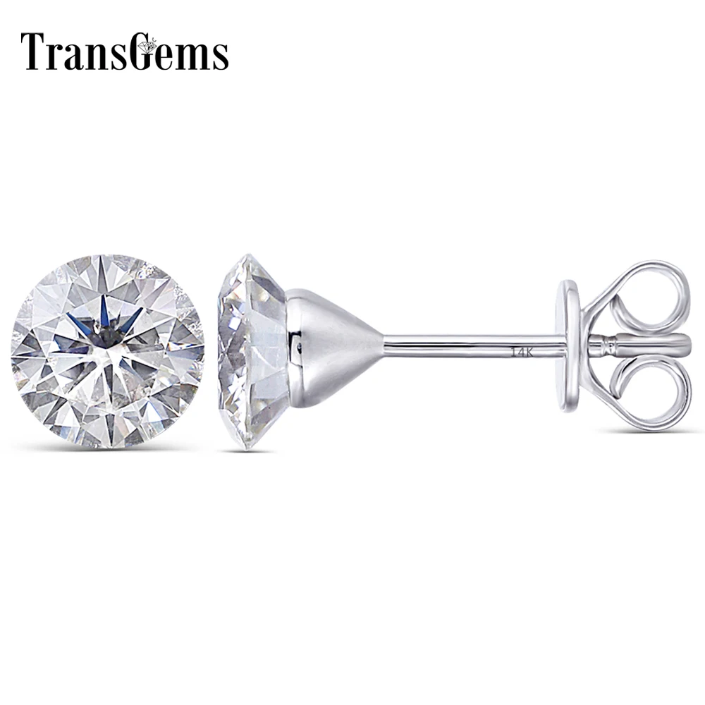 

Transgems Solid 14K 585 White Gold 2CTW 6.5MM F Color VVS Moissanite Stud Earrings for Women Wedding Anniversary Push Back