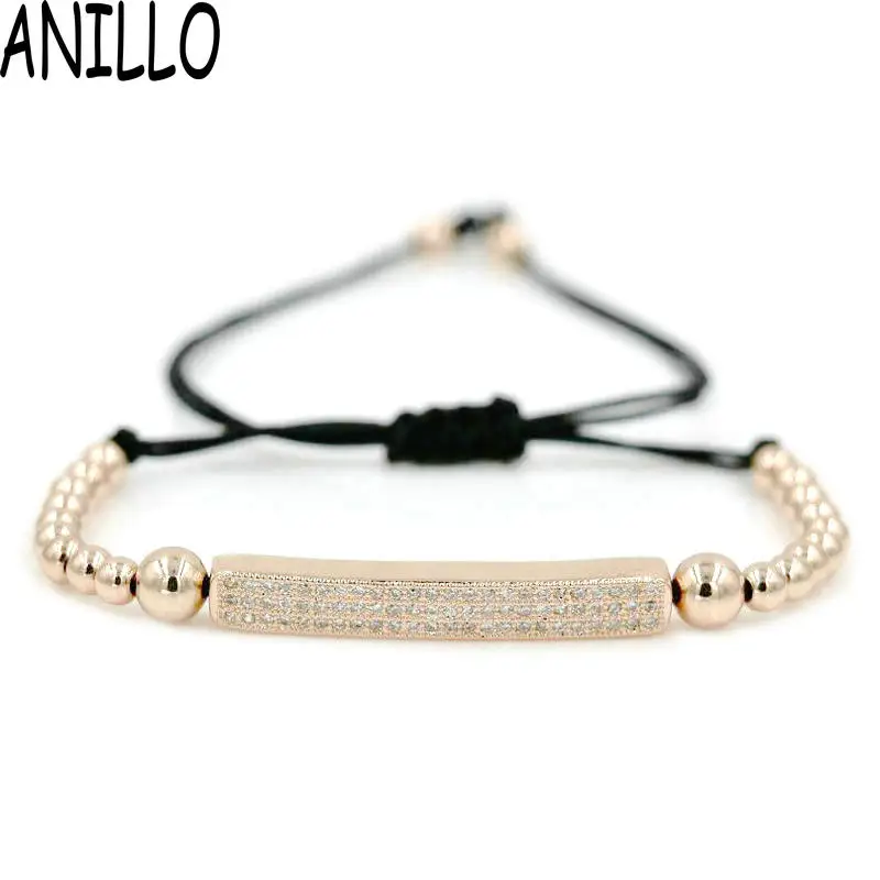 

ANILLO Men Women Geometric Charm Bracelets Micro Pave Setting 4mm Copper Inlay Zircon Beads Braiding Macrame Adjustable Jewelry