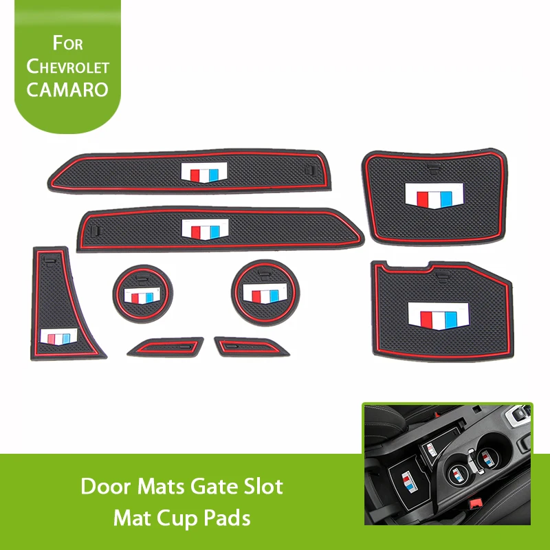 For Chevrolet Camaro 2016 2017 2018 Car Styling 9-Piece Door Groove Mat Cup Mats Coasters Interior Accessories Parts Silica Gel For Chevrolet Camaro 2016 2017 2018 Car Styling 9-Piece Door Groove Mat Cup Mats Coasters Interior Accessories Parts Silica Gel