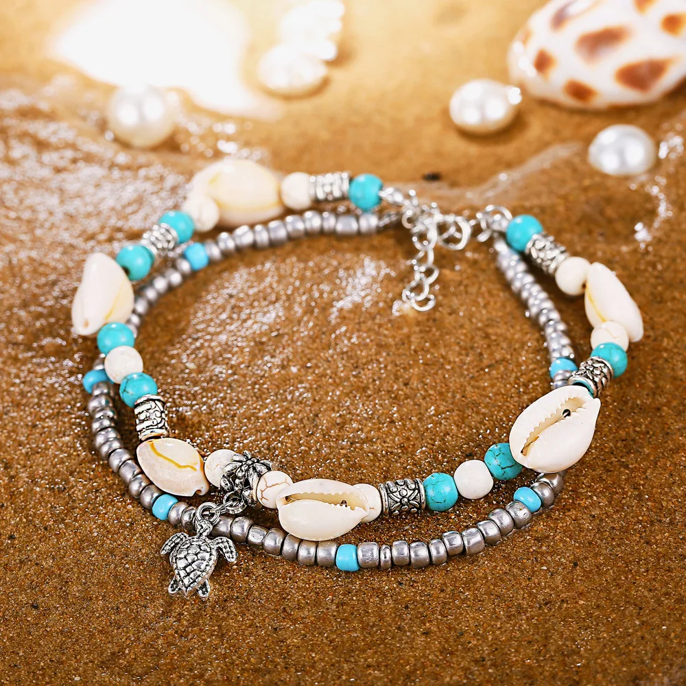 

Boho Beads Shell Ankle Bracelet for Women Leg Foot Anklet Chain Charm Fashion Jewelry Summer Holiday Beach Antique Silver MC002