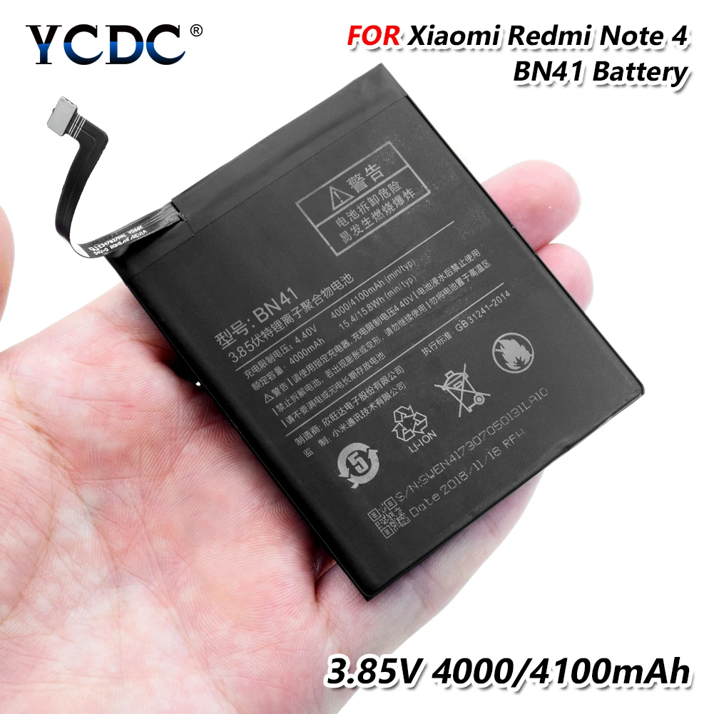 Замена лития BN-41 BN 41 BN41 батарея для Xiaomi Redmi Note 4 3,85 V 4100mAh Высокая емкость литиевая аккумуляторная батарея