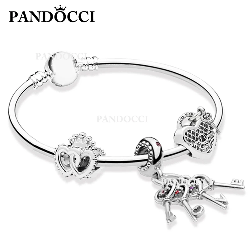 

PANDOCCI 100% 925 Sterling Silver Love Key ZT0152 Bracelet Stringing Gift Set Vintage Jewelry Brand Factory Direct