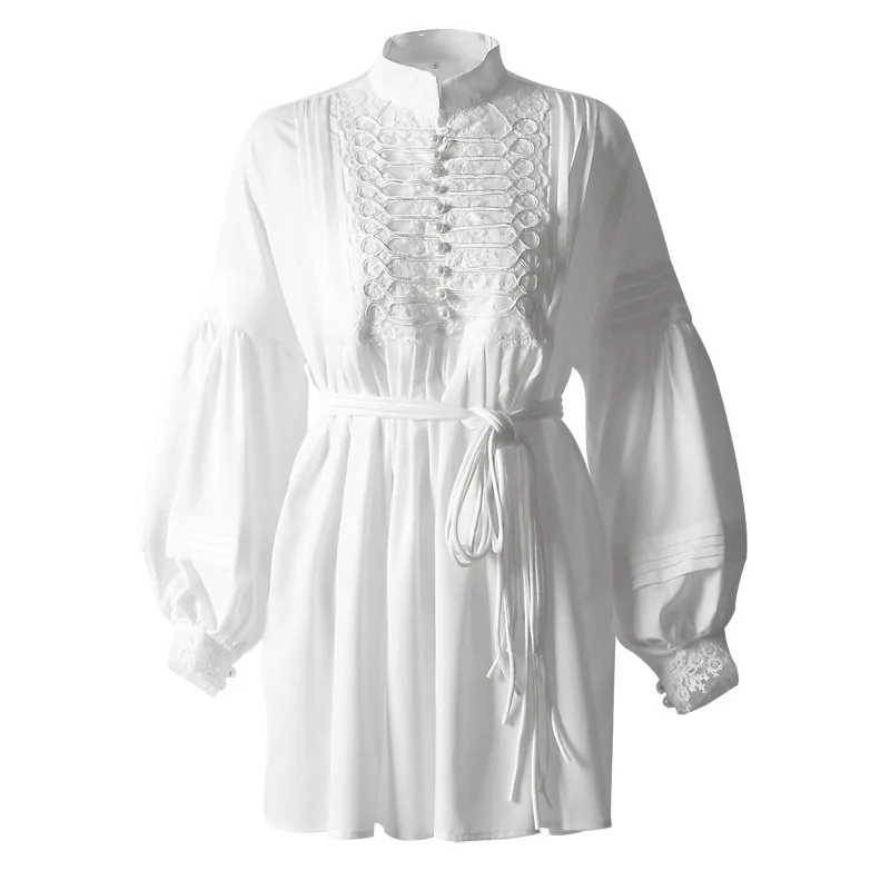 

Vintage Palace Style Light Luxury Holiday Buckle Embroidery Lantern Sleeves Peter Pan Collar Above Knee, Mini Straight Dress