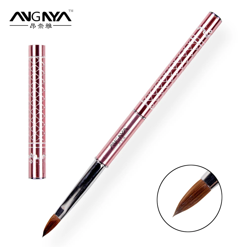 

ANGNYA 2018 NEW Size 12# Pink Metal Handle Nail Brush Nail Tool Pure Acrylic Kolinsky Sable Brushes