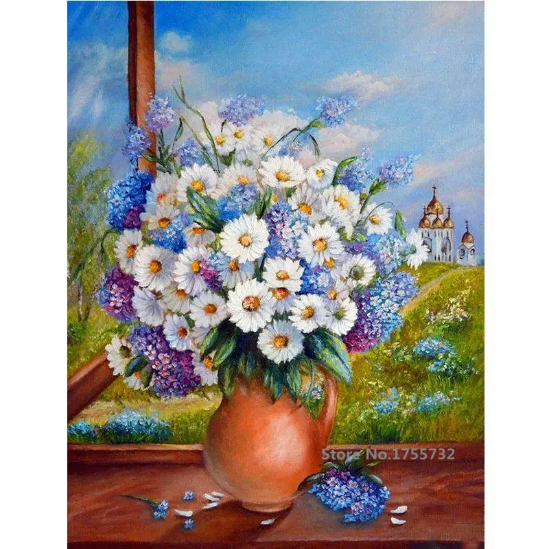 

Frame DIY Oil Painting Pictures Flower DIY Painting By Numbers On Canvas Wall Art For Wedding Decoration Drop Shipping RA3192