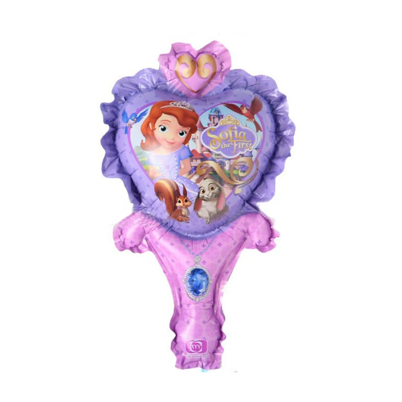 

10 Pcs Kawaii Heart-shaped Hand-held Wand Princess Sofia Ball Cartoon Aluminum Balloons Birthday Party Globos Foil Balloon