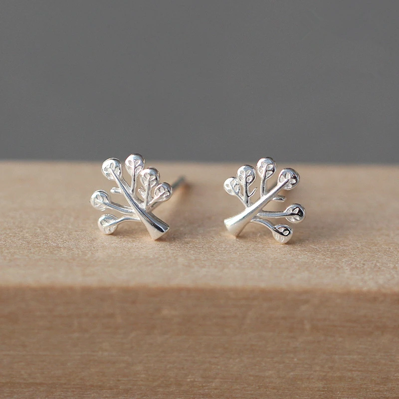 

100% 925 Sterling Silver Tree Leaf Stud Earrings For Women Gift Sterling-silver-jewelry Pendientes Mujer Female