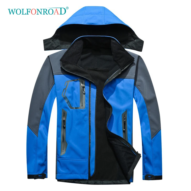 

WOLFONROAD Winter Men Softshell Fleece Jacket Outdoor Sport Thermal Windbreaker Hiking Camping Clothes Hooded Jacket Windbreaker