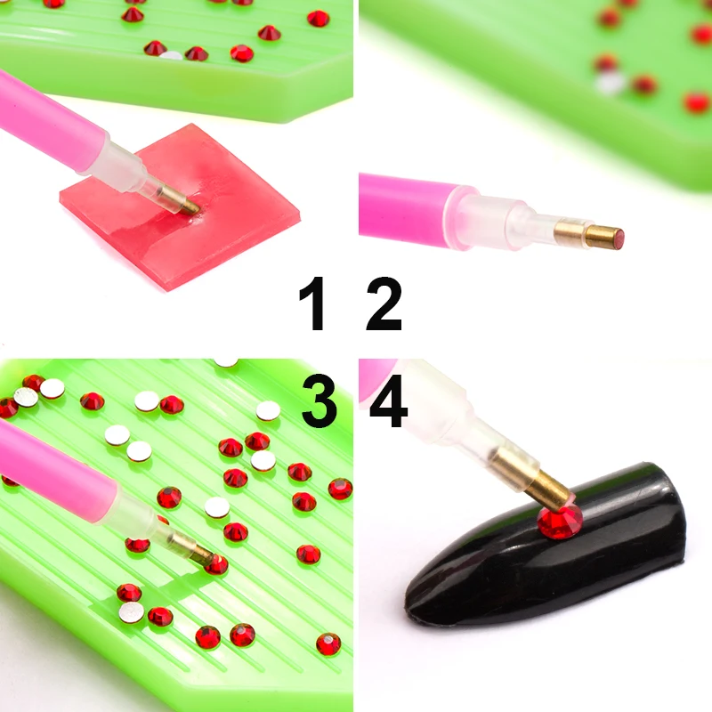 Nail Art Tools Plastic Rhinestone Point Pen DIY Diamond Paste Sticker Dotting Tool Adhesive for Picker 1 Set