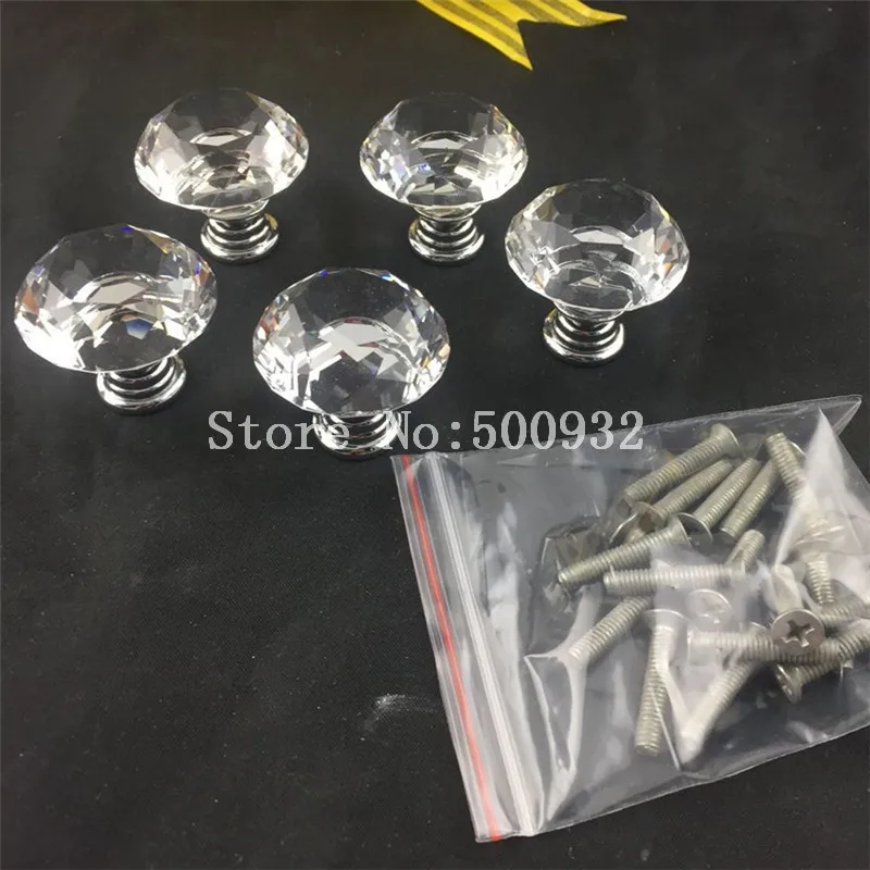 

Free shipping 30mm crystal diamond knob with screw drawer, cabinet decoration