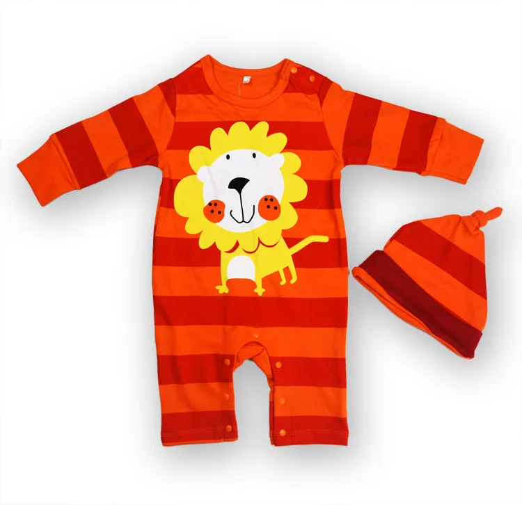 Весенне-осенний костюм из 2 предметов для новорожденных 0-18 месяцев, одежда для маленьких мальчиков и девочек, комбинезоны с героями мультфильмов, комбинезон+ шапочка, комплекты одежды для младенцев, BC1337