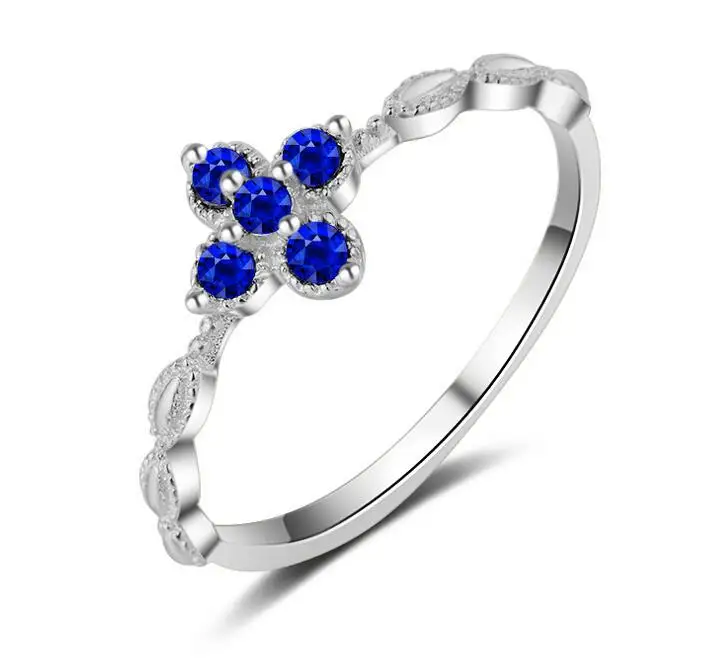 

Size 4-10 Luxury Fashion Jewelry Handmade 925 Sterling Silver Blue 5A CZ Crystal Women Cute Party Wedding Band Leaf Ring Gift