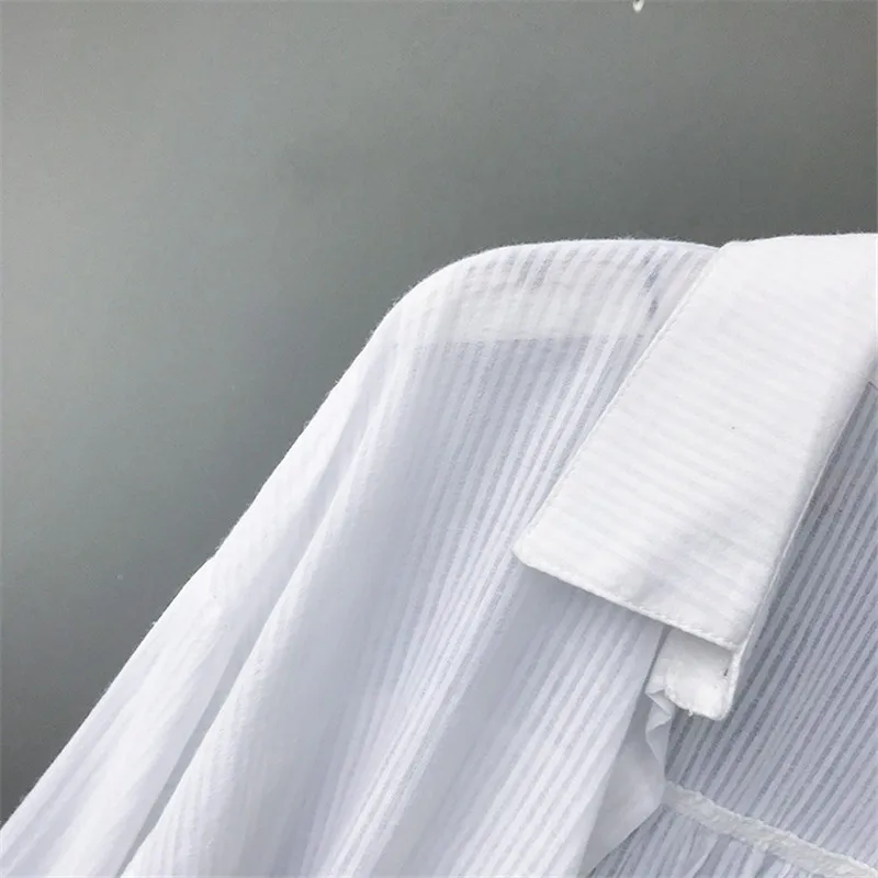 Хлопковая женская Пляжная белая длинная блузка, весна, женские рубашки с длинным рукавом, блузка высокого качества, свободная офисная Длинная блузка, топы