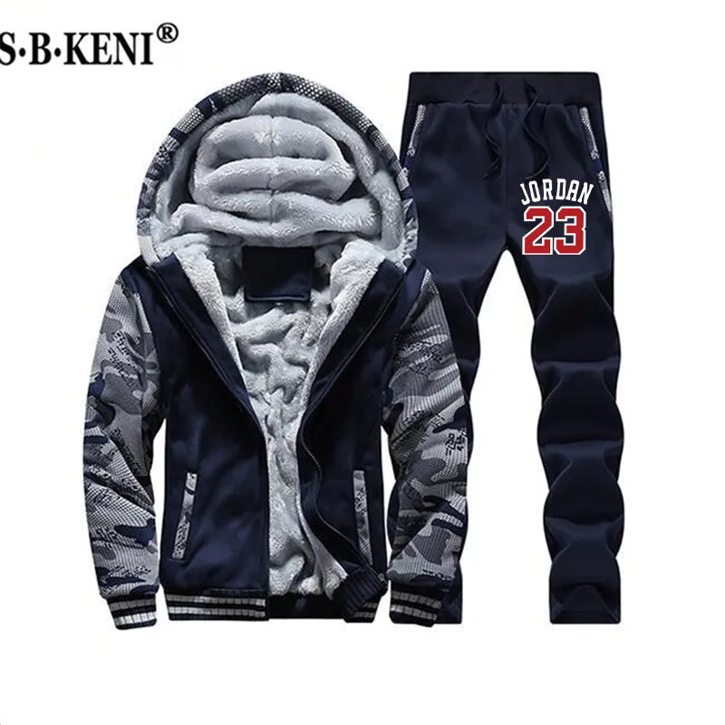 

New Tracksuit JORDAN 23 Brand Men Sporting Fleece Thick Hoodies Casual Track Suit Men Jacket+Pant Warm Fur Inside Winter Hoody