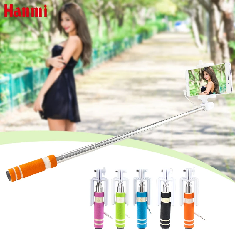 Mini Selfie Stick With Button Wired Handle Monopod Universal For iPhone
