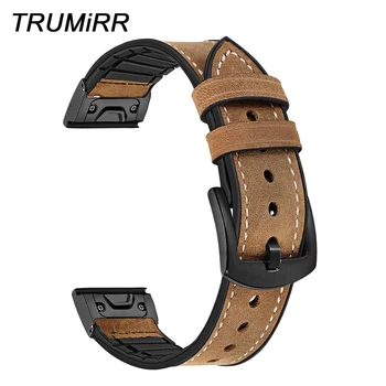 

TRUMiRR Leather + Silicone Rubber Watchband Quick Fit for Garmin Fenix 3/5/5X Plus/Forerunner 935/Approach S60 Watch Band Strap