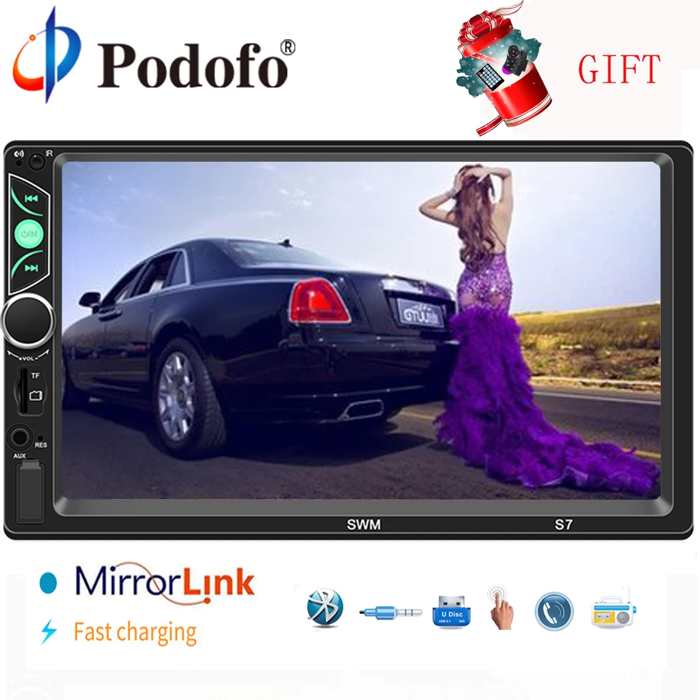 

Podofo 2din Car Radio Multimedia Player Autoradio 7" Touch Screen Video MP5 Player Bluetooth mirror link AUX FM MP5 Auto Radio