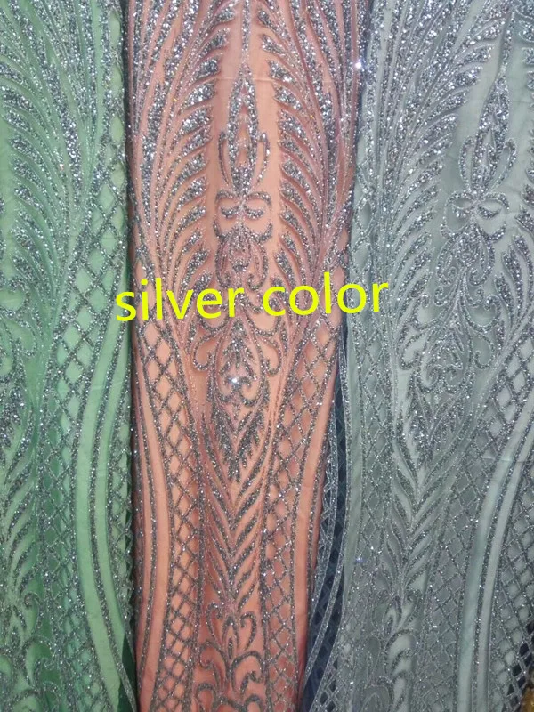 

fashion french net lace with glued glitter top selling embroidery african tulle mesh SH-6603 fabric in silver