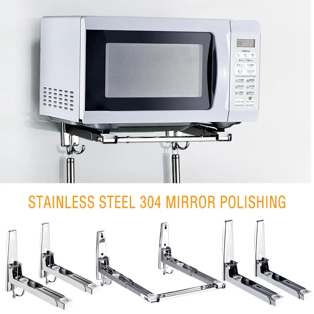 

304 Stainless Steel Microwave Oven Rack Wall-mounted Kitchen Shelf Retractable Bracket Oven Rack Thicken Version Thickened Hold