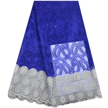 

2018 High Quality African Lace Fabric , Royal Blue French Net Embroidery Beads Tulle Lace Fabric For Nigerian Party Dress S1335
