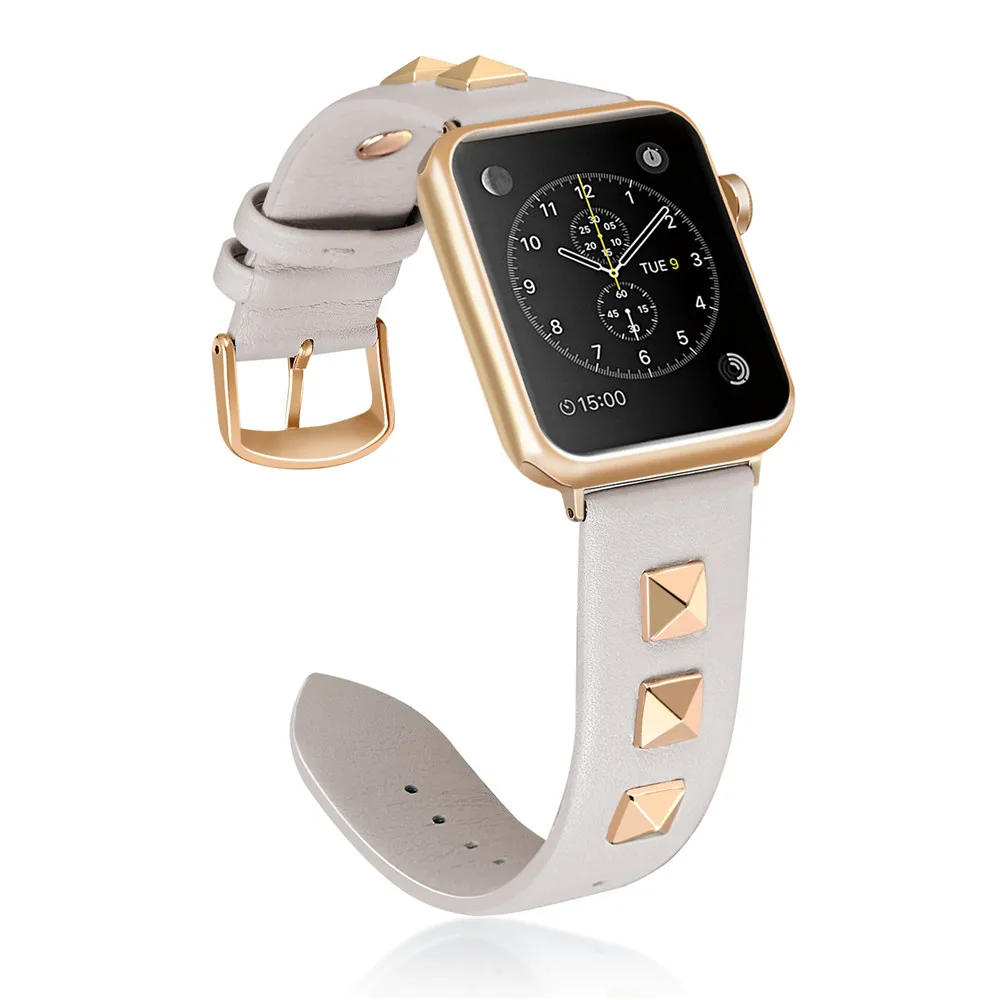 Модный кожаный браслет для наручных часов Apple Watch SE группа серии 6 5 4 3 заклепки