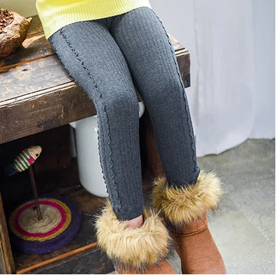 Осенне-зимние леггинсы для девочек, хлопковые плотные вельветовые брюки с эластичной резинкой на талии, детские леггинсы в полоску, штаны для девочек - Цвет: Темно-серый