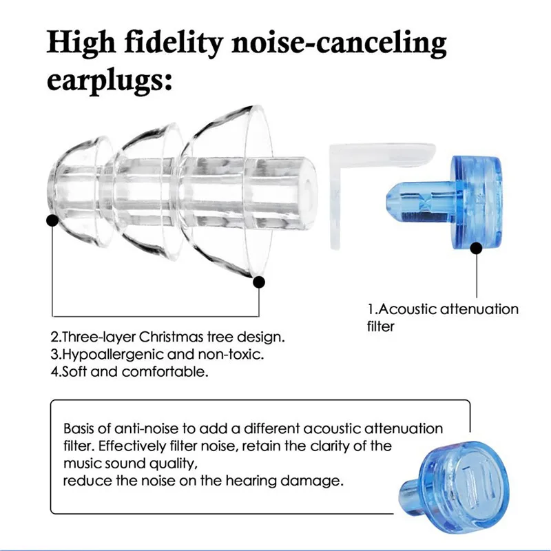 2 пары 20 дБ с шумоподавлением ушные вкладыши Силиконовый Фильтр ушные затычки для музыкального наушника с защитой от слуха наушники для концерта во время сна