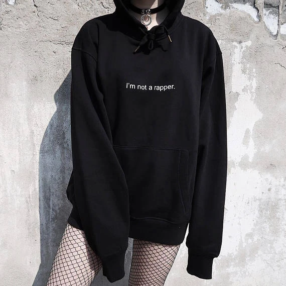 Sudadera con capucha de Not a Rapper para mujer, Jersey informal de moda, sudadera de lana Tumblr inspirada en los años 90, trajes negros de cuello redondo, S sweatshirtfashion