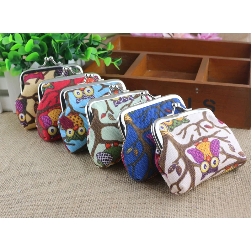 Кошелек женский холщовый с мини совами и отделением для монет|coin money bags|money bag pursebag
