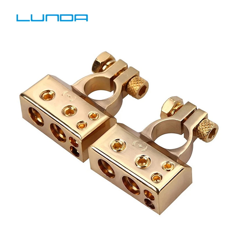 

LUNDA 2pcs Gold Plated Car Battery Terminal Positive/Nagative AWG Gauge 2 4 8 Waterproof Cover for Car Audio Modification