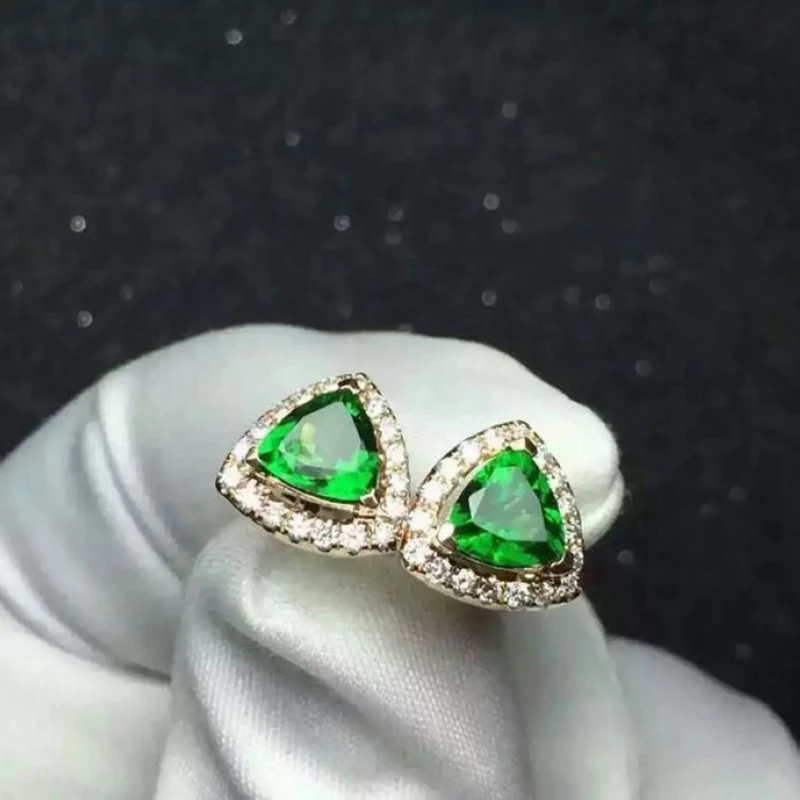 

925 Sterling Silver Diopside Earrings for Women Triangle Natural Gemstone 5 x 5 mm
