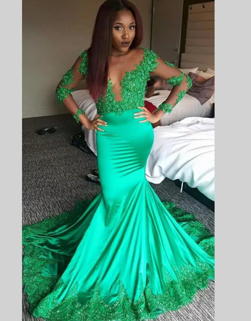 Mermaid Long Sleeve Lace African Evening Dresses 2016 O ...