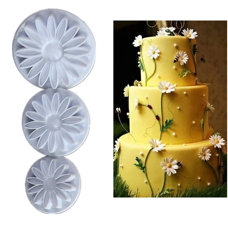 

3pcs Plunger Fondant Cutter Cake Tools Cookie Biscuit Cake Mold Mould Craft DIY 3D Sugarcraft Cake Decorating Tools Flower Set