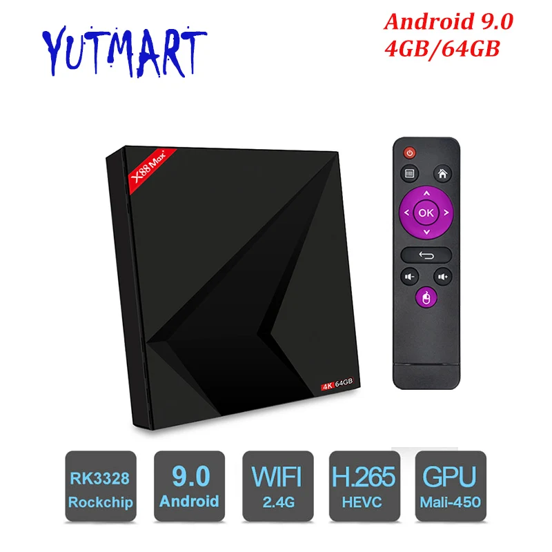 

X88 MAX PLUS 4GB RAM 64GB ROM Android 9.0 TV Box RK3328 Quad Core TYPE-C 2.4G 5G WiFi BT 4.0 4K HD Smart Set Top Box