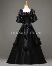 18th Century Gothic Black Vintage Ball Gown Theatre Clothing Halloween Costume