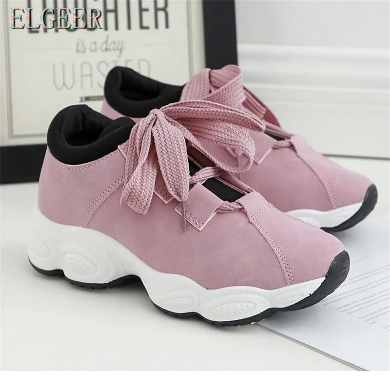 

ELGEER 2018 spring new casual shoes girls Korean students wild round head women's shoes women's Sneakers Platform shoes