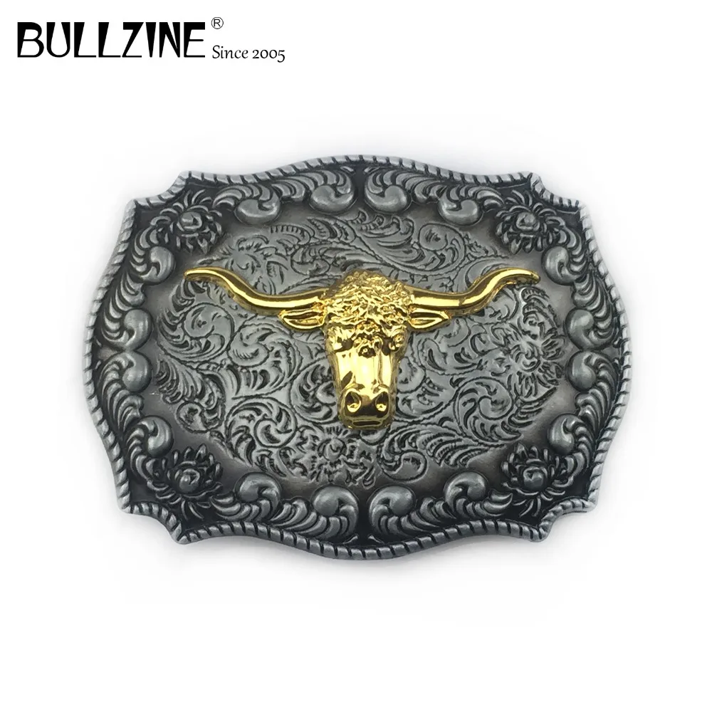 

Bullzine nice bull head belt buckle with gold and pewter finish FP-03522 suitable for 4cm width belt