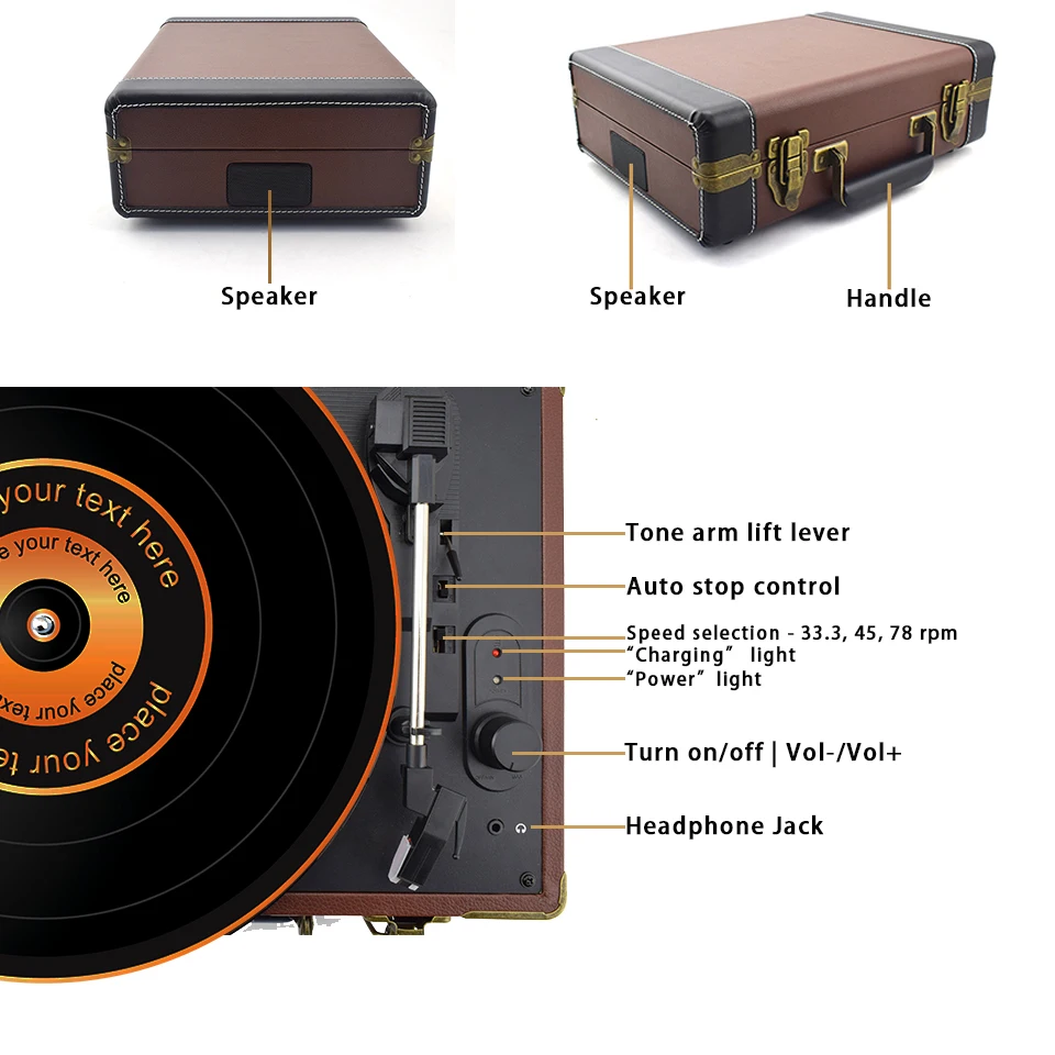 LoopTone Bluetooth Портативный 33/45/78 оборотов в минуту, вертушки виниловых пластинок фонокорректора разъём подачи внешнего сигнала Aux-in RCA линейный выход Встроенный Батарея 110~ 240V