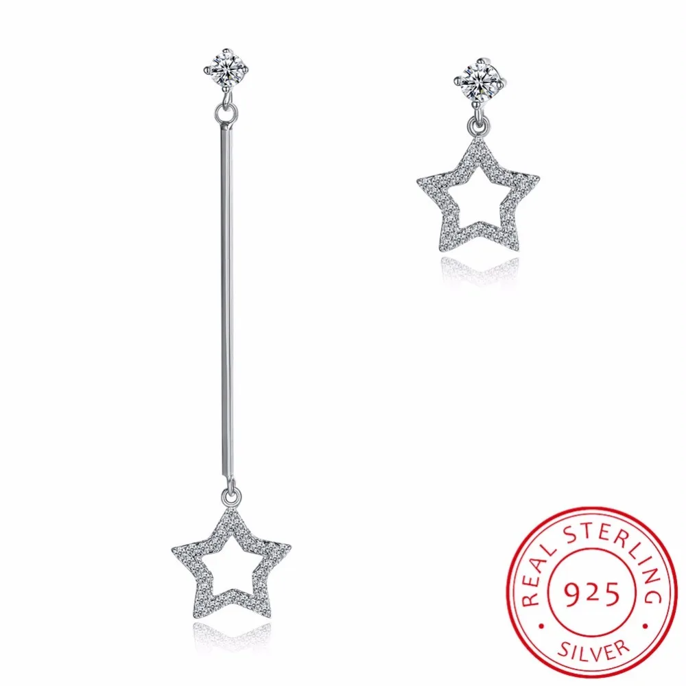 

LEKANI Fashion 925 Sterling Silver Stars Asymmetrical Earring Ear Clip With AAA CZ Stone For Women Party Luxury Fine Jewelry