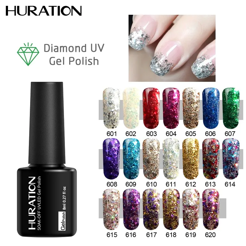 

Huration Colorful Glitter Diamond Gellak 8ml Lucky 29 Color DIY Soak Off Gel Varnish Polish LED UV Lamp Nail Gel Polish Art