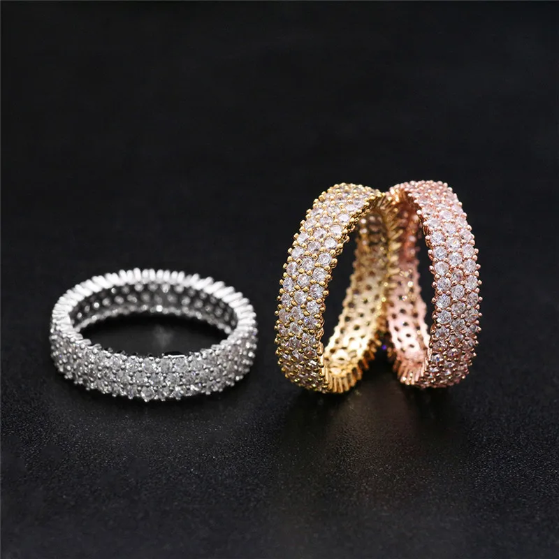 

Fashion Cubic Zircon Silver Ring For Women 3 Rows CZ Stone Wedding Rings Female Engagement Ring Party Jewelry Bijoux Anel Gift
