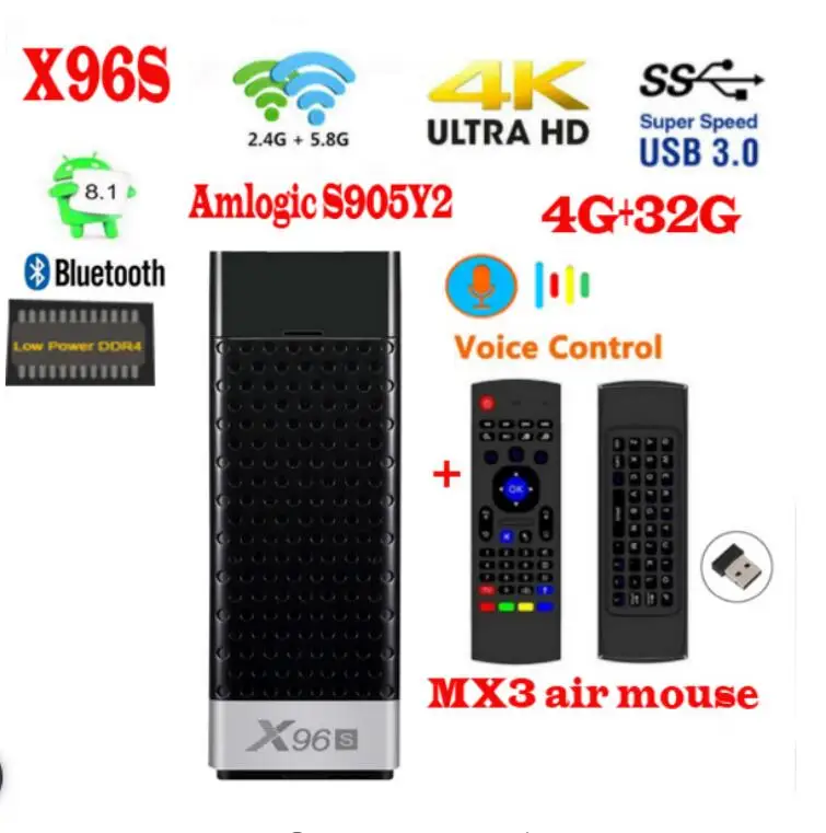 ТВ-палка X96S android 8,1 amlogic s905Y2 H.265 2,4/5G wifi BT4.2 ядро 64 бит cortex a53 Мини ПК x96 max мини