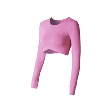 Топ для йоги, фитнес, женские спортивные рубашки, для занятий спортом, одноцветные спортивные короткие футболки, спортивная одежда с длинным рукавом, сексуальная дышащая трикотажная одежда