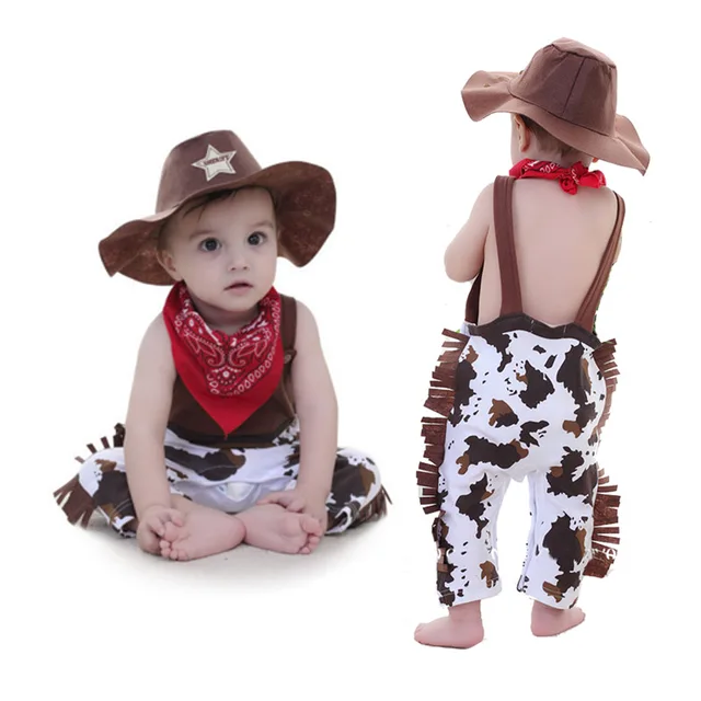 Summer Baby Boys Cosplay Cowboy Costumes Infant Toddler Romper Cowboy